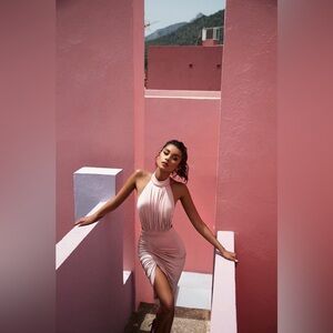 House of CB Raquela draped dress in blush size S